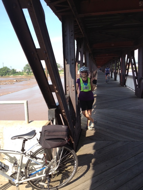 Riding across the Arkansas River via the Tulsa bike path