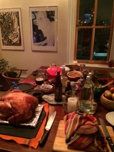 Magnificent Thanksgiving table set by Brook and Gian, with a view of the NYC skyline out the window